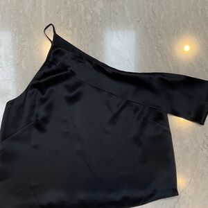 Navy One-Shoulder Silk Top